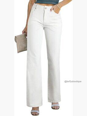 High Waisted Wide Leg Jeans Straight Fit Denim Pants with Pockets